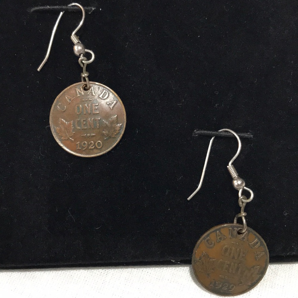 Vintage Handmade Canada Coin Earrings